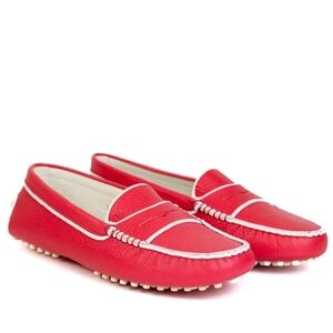Authentic TOD'S‎ Gommino Slip-on Casual Driving Loafer Red & White Shoe 8.5 / 39
